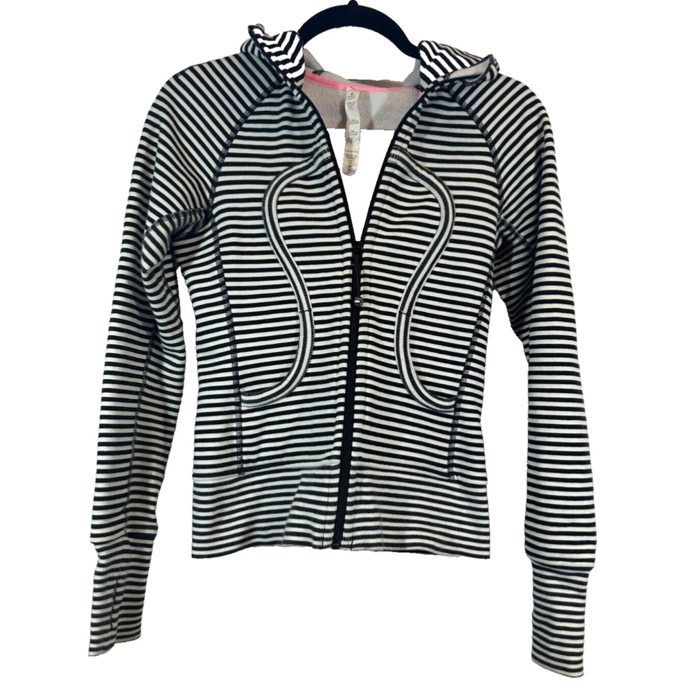 LULULEMON SCUBA HOODIE White Black Classic Stripe Full Zip Yoga Jacket Size 2